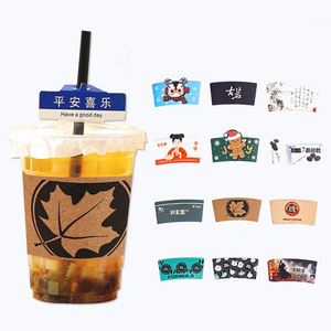 Fundas de Papel Kraft Desechables para Vasos de Bebidas Calientes con Logotipo Personalizado, Estilo Kpop, Ecológicas, para Café, Té con Leche y Bebidas con Burbujas - Product Image 1