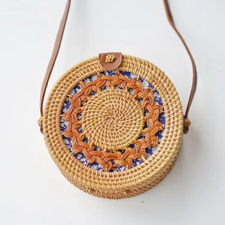 Wholesale Summer Vacation 2021 Round Straw Bag Bamboo Diy Women Sling Handmade Bags African Vietnam Beach Woven Bali Rattan Bag