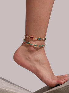 सुपर फ्लैश जियोमेट्रिक ज़िरकॉन ग्लास चेन लिंक ब्रैसलेट ट्रेंडी लाइट लक्जरी उच्च अंत स्टेनलेस स्टील गोल्ड-रंग प्लेटेड - Product Image 2