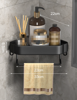 Étagère de salle de bain organisateur étagère d'angle en acier au carbone noir shampooing stockage douche Caddy avec deux crochets