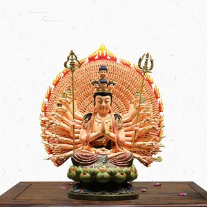 Sanmantuo Thousand Hand Avalokitesvara Guanyin Buddha Statue Wood Carved Ancient Home Decoration Buddha Statue