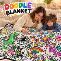 Couverture à colorier DIY, couverture imprimée personnalisée avec des dessins animés, lavable, avec des feutres pour enfants, couverture en polaire d'agneau