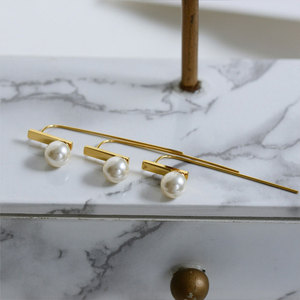 Grosir anting-anting Hoop mode mewah perhiasan halus emas mutiara tahan luntur anting-anting jumlah besar baja tahan karat untuk wanita - Product Image 4