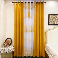 Ensemble de 4 rideaux occultants brodés à œillets, draperies unies avec panneau transparent et attache à pompons pour salon et chambre à coucher