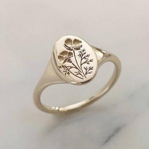 Flower <b>Ring</b> Silver Oval Carved Floral Design Unisex Jewelry Gift - Product Image 1