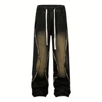 Jean baggy homme style rétro américain avec cordon de serrage, denim légèrement délavé, unisexe, style rock revival pour l'été et l'automne