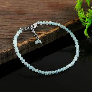 Gemkora Pulsera de aguamarina natural de 3 mm con cuentas de microcorte, piedra preciosa curativa de chakra, joyería de regalo unisex - Product Image 4
