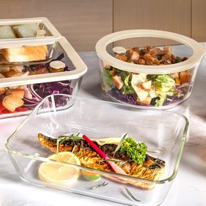 High Borosilicate Glass BPA Free Food <b>Container</b> with Tempered Glass <b>Plastic</b> Vent <b>Lid</b> 2 Compartments Stackable Modern Design - Product Image 6