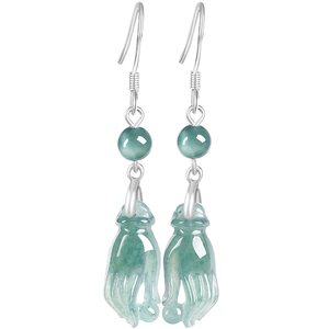 Pendientes de Jade Natural Genuino Azul Agua Guanyin con Madreperla - Pendientes de Jade Grado Hielo Plata S925 para Mujer - Product Image 5