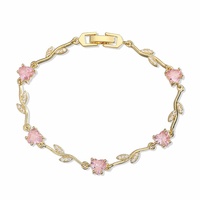 Bracelet à maillons ajustables en laiton plaqué or 18 carats avec pierres multicolores et feuilles en zircon cubique taille cœur pour femme, bijou romantique