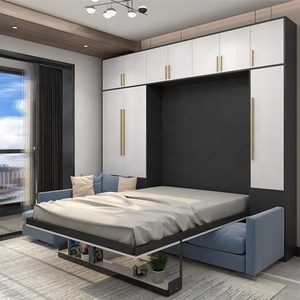 Meuble de salon et de chambre à coucher, <span class=keywords><strong>lit</strong></span> murale, grande taille, avec étagères, meubles supplémentaires et canapé bleu - Product Image 4