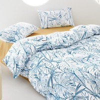 Ensemble de literie en coton pur imprimé de feuilles florales - Ensemble de housse de couette respirant en 3 pièces personnalisable