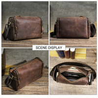 Alledaagse Handtas Voor Heren Met 2 Zijzakken Met Rits, Vintage Crazy Horse Echt Lederen Crossbodytas Voor 8.3 Ipad