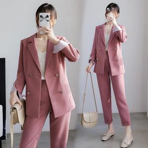 Ensemble deux pièces professionnel pour femme, <span class=keywords><strong>taille</strong></span> <span class=keywords><strong>grande</strong></span> M-5XL, nouveau, automne, pantalon ample court et veste. - Product Image 1