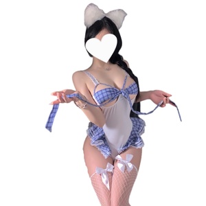 Body Sexy a Quadretti Stile Cameriera con Lacci Frontali, Uniforme per Giochi di Ruolo, Outfit Seducente per Donne - Product Image 1