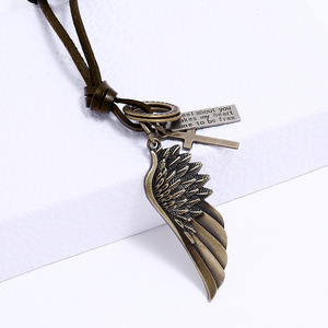 Collana con Ciondolo a Forma di Ala d'Angelo in Lega, Catena Lunga Regolabile in Pelle Bovina, Gioiello di Tendenza - Product Image 6