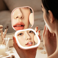 Miroir de maquillage pliable carré à LED portable, éclairage tricolore, retouche en déplacement, miroir de beauté miniature rechargeable