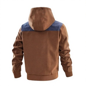 Men's Hooded Bomber Jacket Coated Corduroy Patchwork Color Blocking Waterproof Windproof Breathable Zipper Front Pockets Winter - Product Image 3