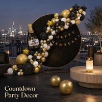 Décorations de fête du Nouvel An, fournitures pour la fête du Nouvel An, bannière Joyeux Nouvel An et kit d'arche de guirlande de ballons en latex noir, or et blanc