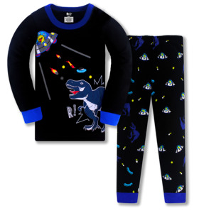 <span class=keywords><strong>Pigiama</strong></span> Morbido per Bambini, Abbigliamento da Notte Traspirante in Cotone, Set <span class=keywords><strong>Pigiama</strong></span> a Maniche Lunghe per Ragazzi <span class=keywords><strong>con</strong></span> Stampa di <span class=keywords><strong>Dinosauri</strong></span> e Astronavi - Product Image 1