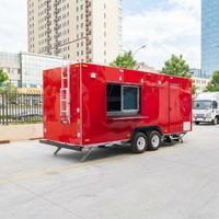 Camionnette à glaces mobile en acier inoxydable de 19,7 pieds à 4 roues avec bar mobile pour café, pizza, beignets, churros, pop-corn - Rouge, utilisation extérieure