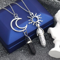 Nouveau Collier Pendentif en Pierre Naturelle Améthyste pour Couple, Forme Balle, Pierres Saines, Cœur, Soleil, Étoile, Aimant, pour Meilleur Ami