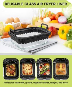 Revêtement en verre pour <span class=keywords><strong>friteuse</strong></span> à <span class=keywords><strong>air</strong></span>, silicone réutilisable <span class=keywords><strong>avec</strong></span> anneau en silicone amovible, sans BPA, résistant à la chaleur, compatible lave-vaisselle pour <span class=keywords><strong>Ninja</strong></span> - Product Image 3