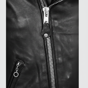 Chaqueta de moda de cuero de oveja negro para hombre 2022 elegante personalizada al por mayor de talla grande cierre de cremallera transpirable para invierno - Product Image 1