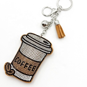 Vintage Bling Coffee Cup Keychain European Style Tassel Crystal Rhinestone Bag Charm <b>Key</b> <b>Ring</b> - Product Image 1