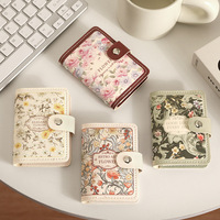 Dompet Kartu PVC Vintage Grosir untuk Wanita, Motif Lukisan Minyak Bunga, Kancing Penutup, Kantong Kartu Identitas & Kartu Kredit
