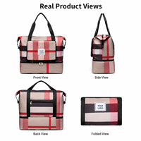 Sac de voyage pliable à carreaux avec logo personnalisé, grand sac de sport imperméable pour la gym, le week-end ou la nuit, avec compartiment à chaussures, vente en gros OEM