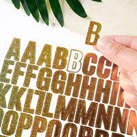 Autocollants lettres adhésifs en vinyle style nordique, police épaisse, paillettes or et argent, imperméables, résistants à l'huile et aux rayures