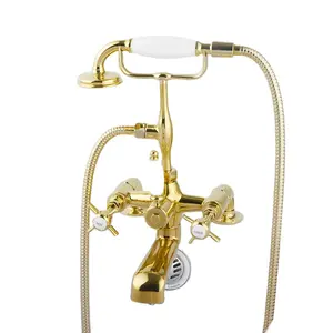 Vintage Elegant Brass bathtub shower set faucet kit classic triple function high-end