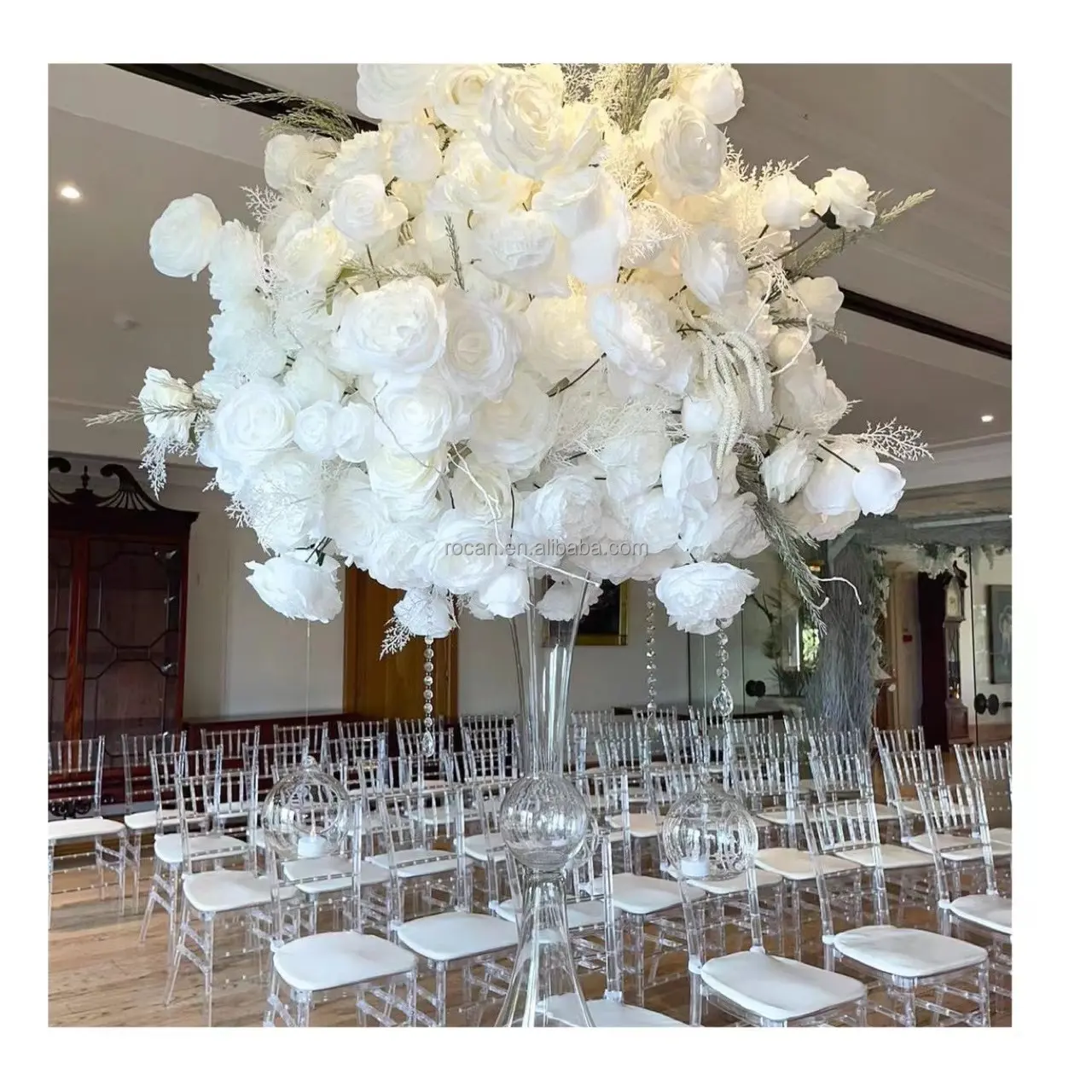 Boule de fleur artificielle blanche pour centre de table de mariage, prix de gros