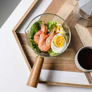 Casserole en verre borosilicaté à une poignée avec manche en bois, convient aux cuisinières à gaz et aux tables de cuisson à <span class=keywords><strong>induction</strong></span>. - Product Image 4