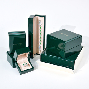 Luxury Rectangle Green Wooden Jewelry Box Custom Logo Premium Packaging Embossed Button Closure <b>Rings</b> Necklaces Earrings Bangles - Product Image 1