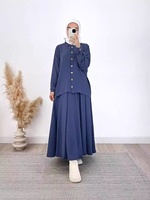 Ensemble deux pièces décontracté pour femmes musulmanes, abaya à manches longues boutonnée, jupe arabe pour femmes, polyester