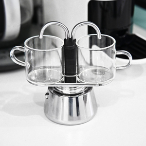 Mini 304 <span class=keywords><strong>de</strong></span> acero inoxidable <span class=keywords><strong>de</strong></span> doble taza Moka Pot diseño italiano clásico conveniente <span class=keywords><strong>cafetera</strong></span> para el hogar al aire libre almacenado - Product Image 1