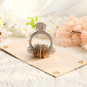 Carte en papier cadeau de saint-valentin, carte de vœux de mariage, anneau 3D Pop Up, carte de fiançailles, vente en gros - Product Image 4