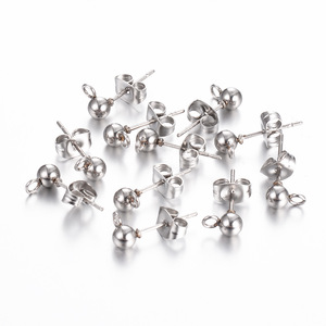 Stainless Steel Earring <strong>Loop</strong> Post with Earring <strong>Plug</strong> Round Ball <strong>Ear</strong> Back Stud for DIY Jewelry Making Supplies - Product Image 2