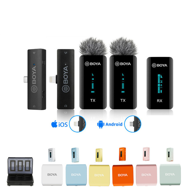 BOYA BY-XM6 2.4GHz Microphone Dual Channel Rechargeable Wireless Lavalier Microphone Mic for Phone Sony Camcorder Camera Video