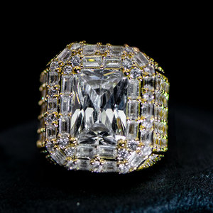 Nhẫn Đính Kim Cương Vàng Trắng Theo Yêu Cầu Phổ Biến VVS Nhẫn Hip Hop Hình Khối Zirconia Hiphop Cho Nam Nữ - Product Image 4