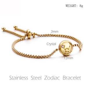 Custom Round Shape Stainless Steel Link Chain Crystal Zodiac <b>Adjustable</b> <b>Bracelet</b> Women - Product Image 4