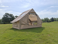 Tente Oxford gonflable portable à installation facile Tente à main 4 saisons Tente de camping étanche avec fenêtre de cheminée en maille