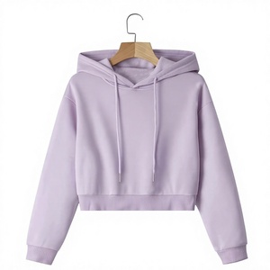 เสื้อสเวตเตอร์มีฮู้ดผู้หญิง สีลาเวนเดอร์ ผ้าฝ้ายถัก สวมใส่สบายๆ ในฤดูใบไม้ร่วง แขนยาว ความยาวสั้น - Product Image 1