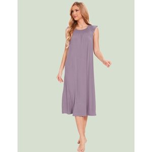 Women's Nightgown Short Sleeve Soft Smocked Sleepwear Viscose Bamboo Fabric Mid Length Dress Custom Cotton <b>Pyjama</b> Dress - Product Image 3
