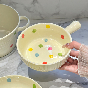 Juego de vajilla de cerámica con bonitos puntos de polka dot, que incluye cuencos, platos, cuencos para arroz, cuencos individuales, platos, palillos y cucharas. - Product Image 3