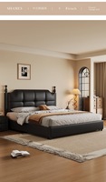 Modernes Vintage Öko-Freundliches Gepolstertes Plattformbett mit Stauraum, Hohen Pfosten, Gestepptem PU-Leder-Kopfteil, Kiefernholz, Queen-Size Softbett