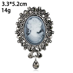 Broche vintage élégante avec <span class=keywords><strong>camée</strong></span> de dame victorienne et cristaux - Product Image 3