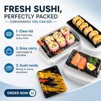 Boîte à sushi rectangulaire japonaise de luxe 220x90mm avec couvercle transparent en PET de qualité alimentaire, conteneur en plastique épaissi pour buffet d'hôtel et sucre